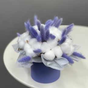 Композиция в шляпной коробке мини из хлопка и лагуруса в Раменском