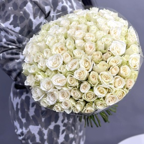 Букет 101 белая роза Кения (40 см) в Раменском