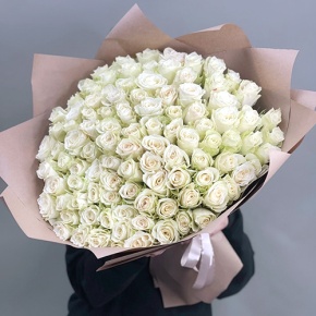 Букет 101 белая роза кения (50 см) в Раменском