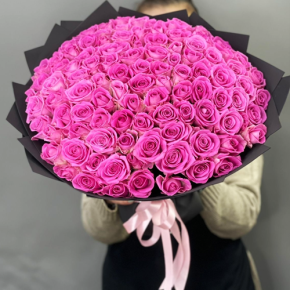 Букет 101 розовой розы Кения (40 см) в Раменском