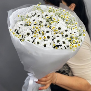 Букет "Понарошку" из хризантем сантини и ромашек в Раменском