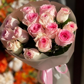Букет из 15 розовых роз Кения (40 см) в Раменском
