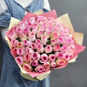 Букет из 75 розовых роз кения (40 см) в Раменском
